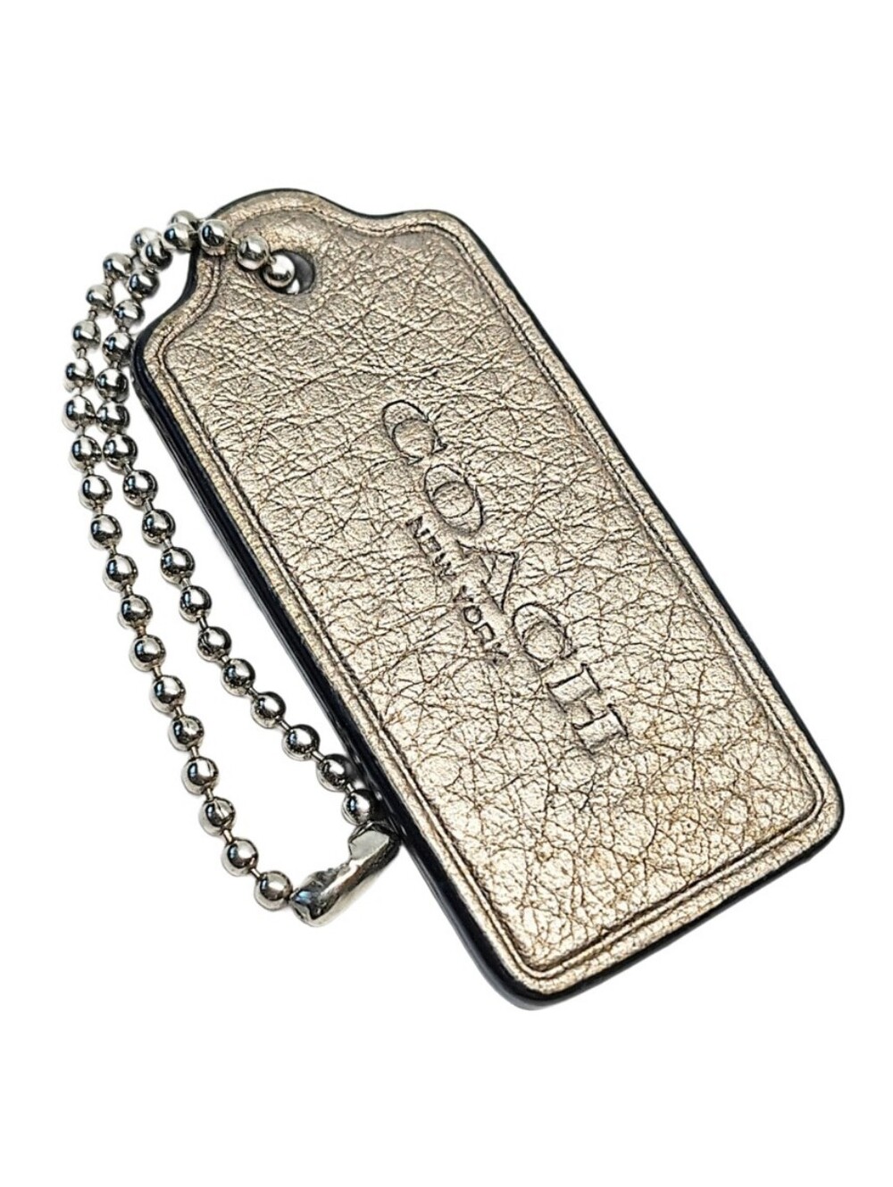 🆕 2.25" Coach Light Metallic Gold Leather 1 Side Hangtag Bag Fob Charm Keychain